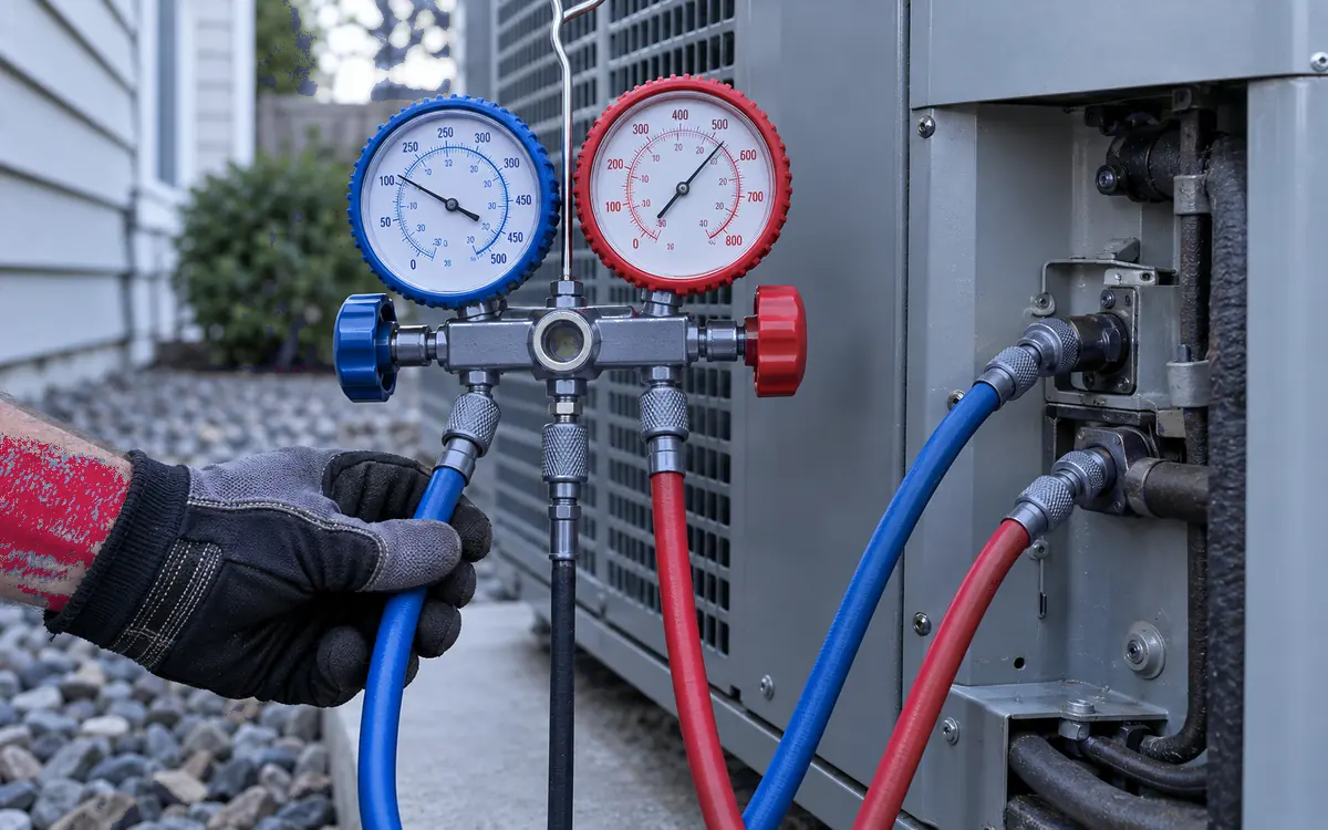 Low refrigerant signs being diagnosed on a residential HVAC system