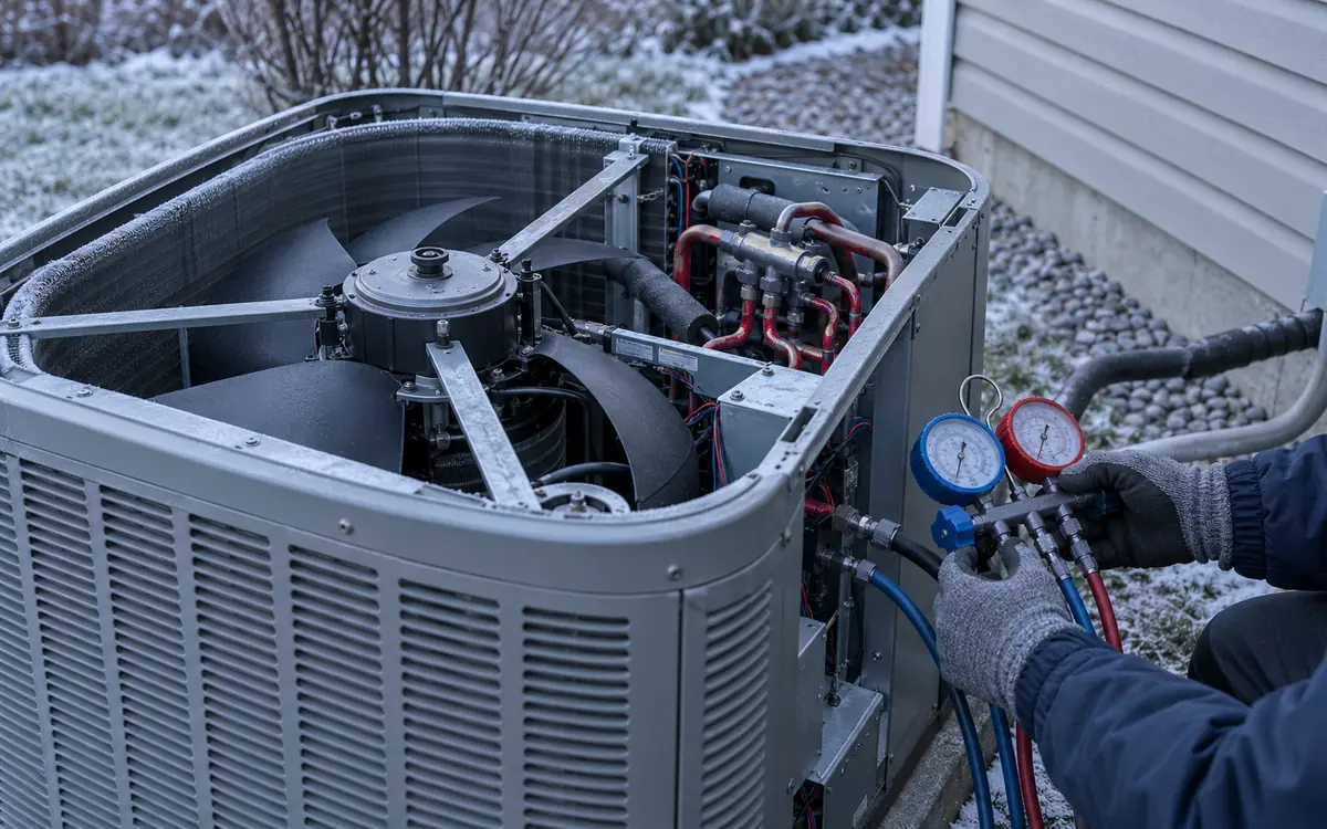 Heat Pump Repair being carried out by an HVAC technician